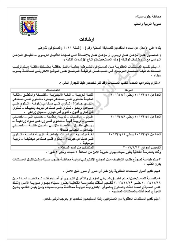 البوابة نيوز ننشر نموذج طلب شغل وظيفة لمسابقة الـ500 معلم بجنوب سيناء